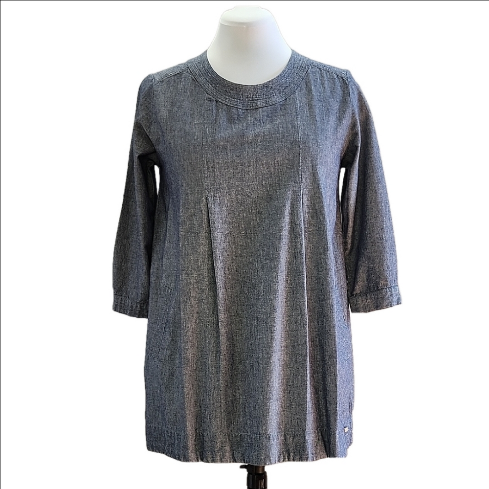 ROOTS 100% cotton round neckline pleated denim chambray shift tunic or dress